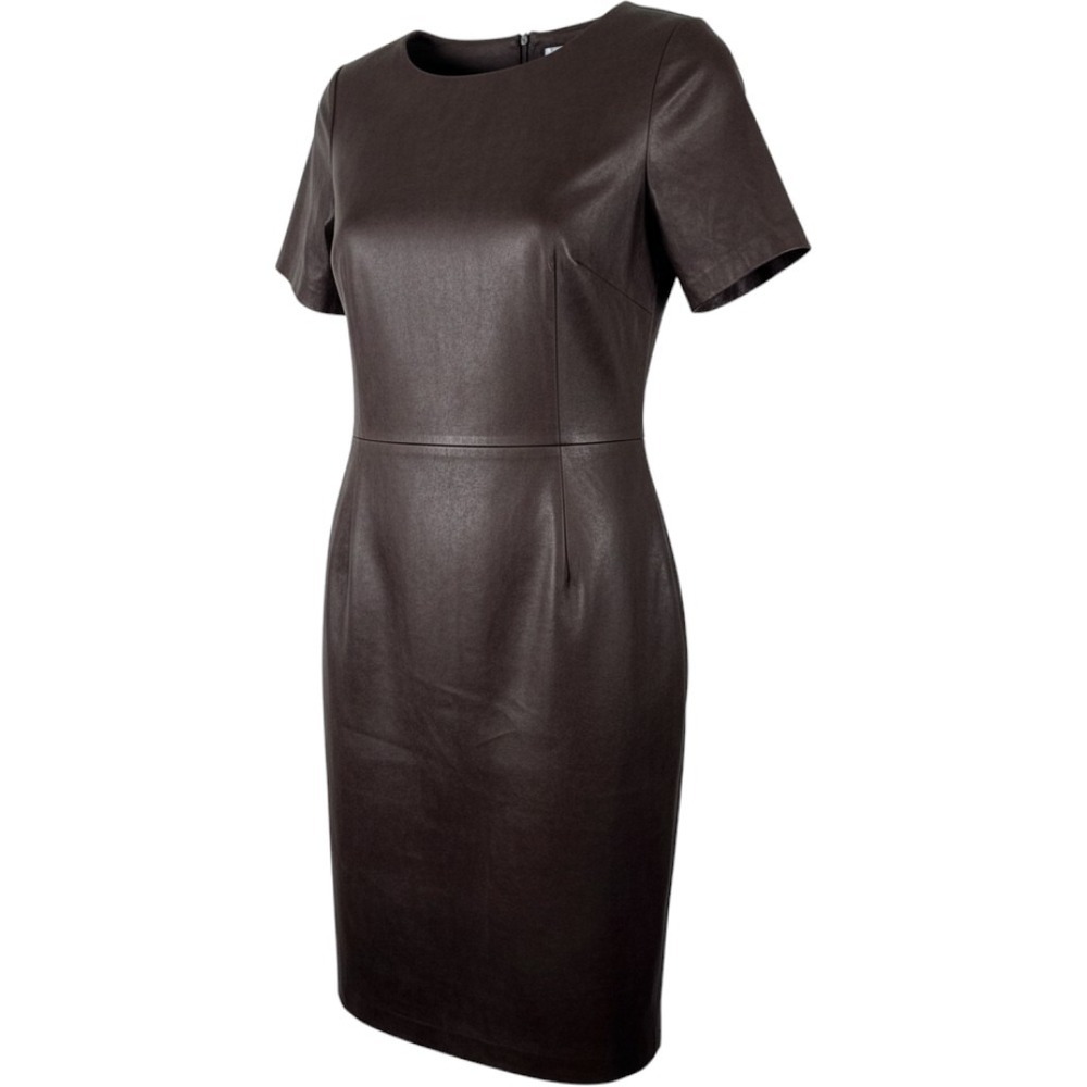 Ronen Chen Brown Mixed Media Faux Leather Suede Sheath Dress 4 Fall Minimalist